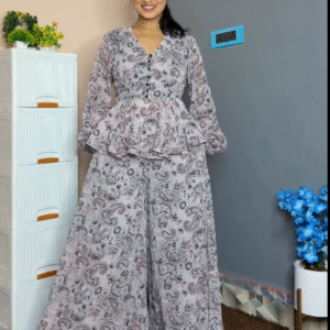 Elegant Printed Peplum Co-Ord Set for Women – Stylish Flowy Palazzo Outfit at