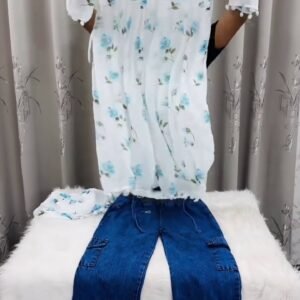 Trendy Floral Kurti with Denim Cargo Jeans Set for Women