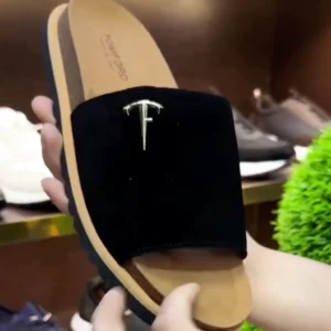 Men’s Black Velvet Slides with Silver TF Monogram – Luxury Style at Just ₹99