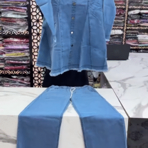 Light Blue Denim Longline Shirt Tunic with Button-Down Front & Raw Frayed Hem – Casual Chic Everyday Style