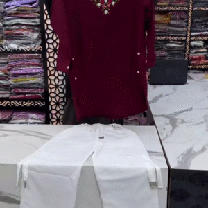 Maroon & White Embroidered Co-Ord Set with Floral Tunic and Straight Pants – Elegant Contemporary Ethnic Wear