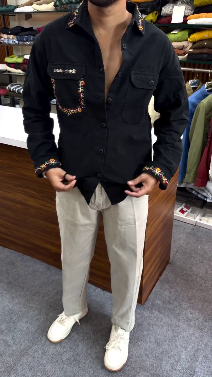 Premium Black Embroidered Full Sleeve Shirt for Men – Stylish Casual & Smart Party Wear - Image 2