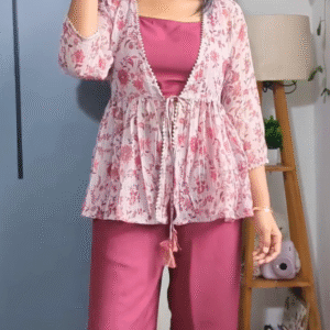 Women's Floral Printed 3-Piece Co-Ord Set – Stylish Shrug, Inner Top & Palazzo Set