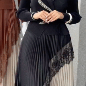 Women's Designer Pleated Midi Dress – Elegant Blazer Style Party & Evening Wear